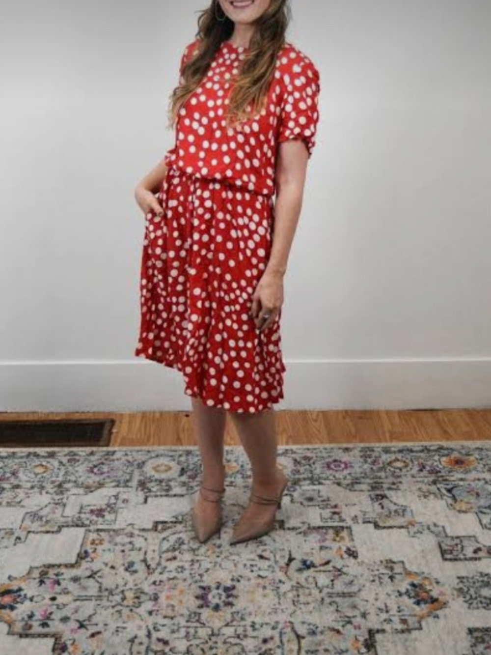 Willow Ridge Red Polka Dot Short Sleeve Midi Dress